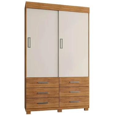 Imagem de Guarda Roupa Buzios Sem Espelho Solteiro 2 Portas 6 Gavetas Rud Rack Cor Cedro Areia