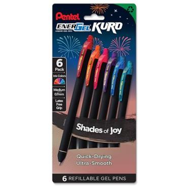 Imagem de Pentel Caneta de gel líquido retrátil EnerGel Kuro Shades of Joy, cores sortidas, pacote com 6 (BL437JOYPF6)
