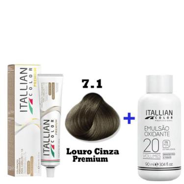 Imagem de Kit Coloração Itallian Premium 60g Louro Cinza 7.1 + Emulsão Oxi 20vol