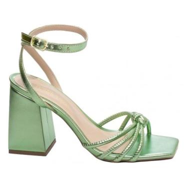 Imagem de Sandália com fivela dourada e salto grosso de 9cm - TORRICELLA, Verde,
