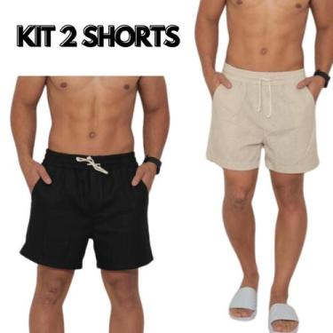 Imagem de Short linho Conexão Kit 2 und - Conexão Surf, G, Bege, Preto
