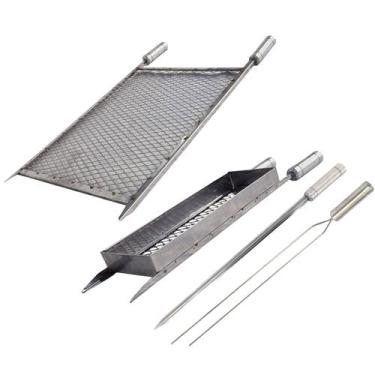Imagem de Kit Grelhas 40x40 Espetos Mistos Churrasco Cesto Espetinho P - LAURIND