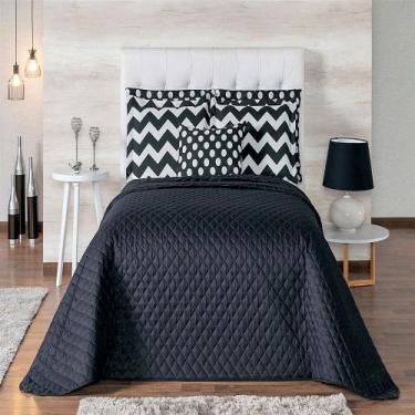 Imagem de Cobre Leito Casal Chevron Preto e Branco Casaborda 6 Peças