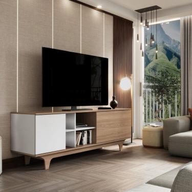 Imagem de Rack para Sala de Estar Lars 160x55x40cm Freijó/Branco