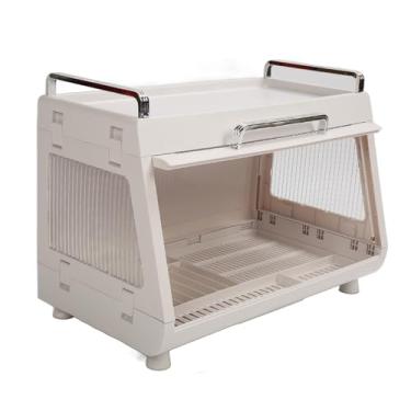 Imagem de Recipiente de rack de secagem de pratos grcfumo, suporte portátil de secador de garrafa com tampa de tampa, rack de secagem de pratos de grande capacidade para pratos de tigelas (Branco)