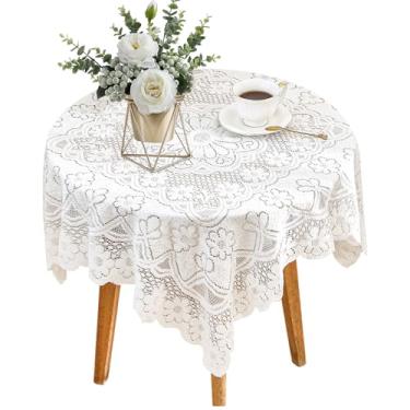 Imagem de Toalha de mesa quadrada de renda 8,5 x 89,8 cm, toalhas de mesa de renda branca e pequenas rendas vintage para mesa de centro redonda, toalha de mesa bordada de tecido com cadarços brancos para mesas