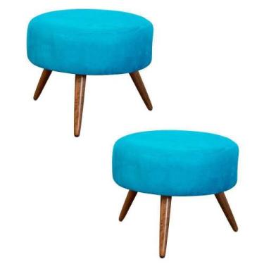 Imagem de Kit 02 Puffs Banqueta Redondo Classic Suede Azul Turquesa - SA Móveis 