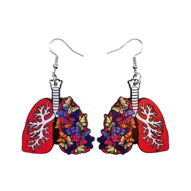 Imagem de Brincos pendentes de acrílico para pulmão humano e borboleta - Presente exclusivo de joias de conhecimento fisiológico, Medium, Acrílico, Metal