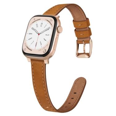 Imagem de Fintie Pulseiras de couro compatíveis com Apple Watch Series 1-10 de 40 mm, 38 mm, 41 mm e 42 mm, pulseira de substituição fina de couro legítimo, marrom, Marrom, 38/40/41/42mm-Series 10, Clássico
