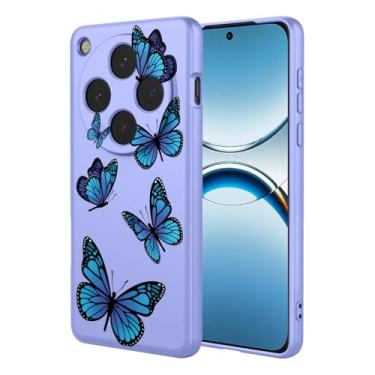 Imagem de HTXWXJC Capa de telefone para Oppo Find X8, CPH2651, PKB110 à prova de choque flexível TPU capa macia padrão borboleta capa de telefone para Oppo Find X8 borboleta roxa