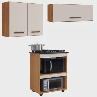 Imagem de Conjunto Balcão Cooktop 5 Bocas 2 Nichos e 2 Armários Aéreo