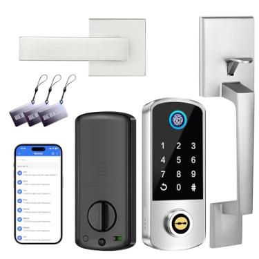 Imagem de Fechadura de porta de entrada sem chave com conjunto de maçanetas, aplicativo de impressão digital BEBASIA fechadura inteligente, fechadura de fechadura Bluetooth com teclado digital com código de