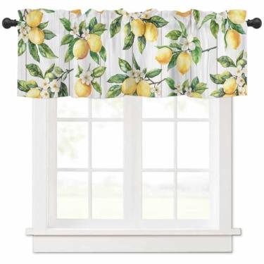 Imagem de Cortinas de janela sanefas, limão amarelo verão haste bolso cortina curta para cozinha, quarto, sala de estar, café, 1 painel, folha verde de madeira 137 x 45,7 cm