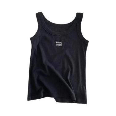 Imagem de Regata Feminina Slim Fit Sem Mangas Estilo Marca De Luxo Verão Roupa D