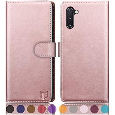 Imagem de SUANPOT Capa carteira de couro para Samsung Galaxy Note 10 de 6,3 polegadas com bloqueio de RFID, suporte para cartão de crédito, capa para celular flip Folio Book para mulheres e homens para Samsung Note10 capa carteira ouro rosa