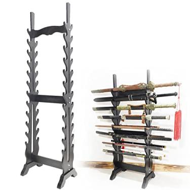 Imagem de Suporte de espada prateleira de exibição de espadas, suporte de exibição de espadas de madeira maciça, suporte grande para pendurar espadas de samurais, suporte para espadas Katana, prateleiras de