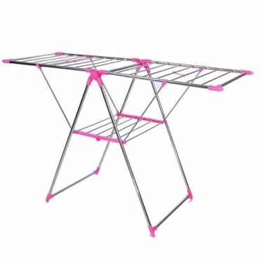Imagem de Varal De Chao Inox Grande Reforçado Com Abas Portatil Dobravel
