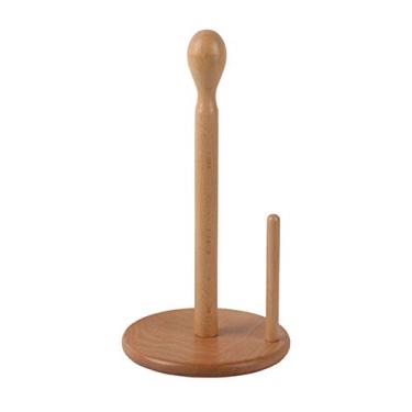 Imagem de Dispensador de papel de bancada independente de madeira de faia rústica para cozinha serve para rolos de tamanho padrão e jumbo