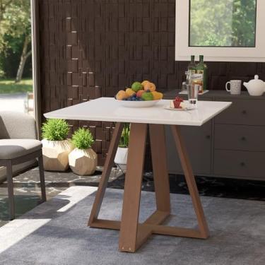 Imagem de Mesa Quadrada Jantar 90cm Manu Branca Base Madeira Maciça