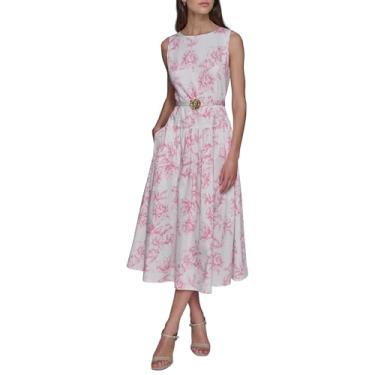 Imagem de KARL LAGERFELD Vestido feminino midi sem mangas com gola redonda, Sorvete rosa branco macio multi, 46