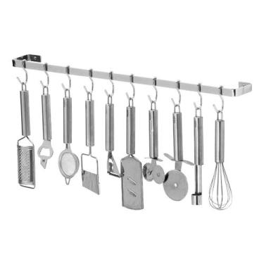 Imagem de Porta Utensílios E Talheres De Parede 60cm 10 Ganchos - MetalCromo