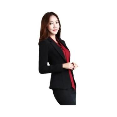 Imagem de Blazer Feminino Slim Fit Chiffon - Manga Comprida, Cor Doce, Botão Úni