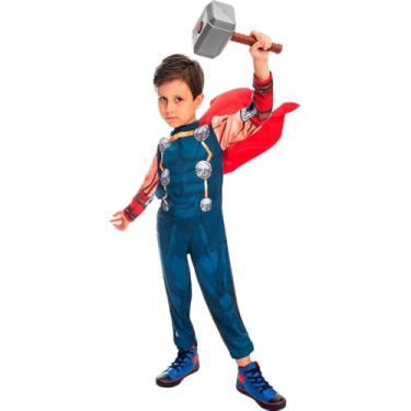 Imagem de Fantasia Thor Infantil Clássica Longa Com Martelo e Capa