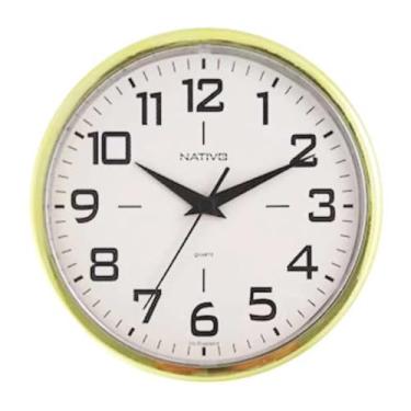 Imagem de Relógio De Parede Analogico Quartz Decorativo Moderno Sofisticado 23 cm Tic-Tac Consultorio Escritorio Recepção Quarto Sala Cozinha (DOURADO-BRANCO)