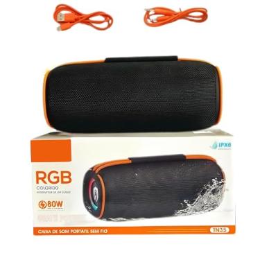 Imagem de Caixa de Som Bluetooth RGB, 80W, IPX6 à Prova D'água, Portátil, Preta e Laranja