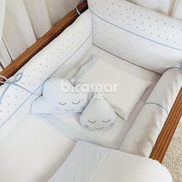 Imagem de Kit Enxoval de Berço Bordado Dreams Poá Branco/ Azul 10 Peças, Biramar Baby, Azul