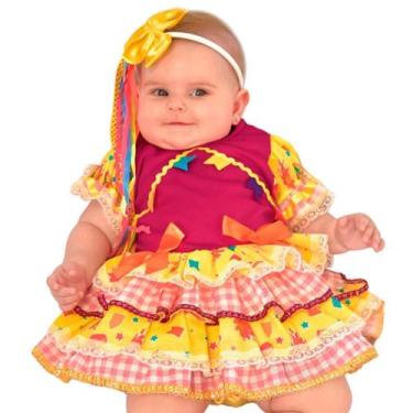 Imagem de Vestido Bebê Caipirinha Festa Junina C/ Tiara Fantasia Luxo - Fantasia