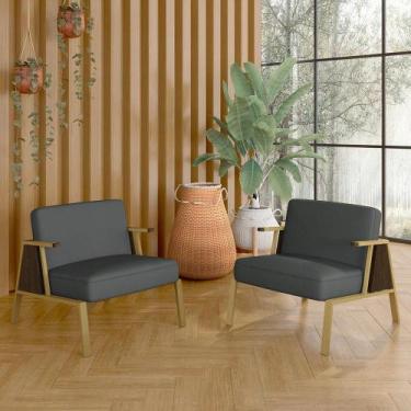Imagem de Kit 2 Poltronas Decorativa Newark Dourado/imbuia/suede Cinza - M.a - A