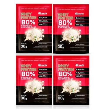 Imagem de Kit com 4 Saches Whey Protein 80% 30g Growth Baunilha