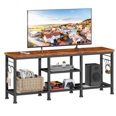 Imagem de Furologee Suporte de TV para TVs de até 55 polegadas, centro de entretenimento com prateleiras de armazenamento abertas, mesa de console de mídia com prateleira de soundbar para sala de estar, quarto
