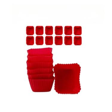 Imagem de Kit 12 Mini Forma quadrada 7X4.5X3.5cm Silicone Tortinha Cupcake Bolo Muffin Univesal Multiuso(1 EMBALAGEM (12 UNI))