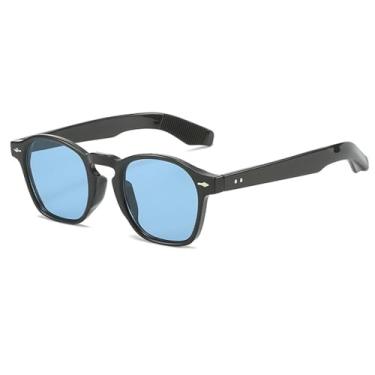 Imagem de JRLLFD Óculos de sol retangulares vintage femininos, lentes azuis, rebites, óculos escuros, masculinos, femininos, uv400(5)