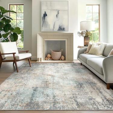 Imagem de GENIMO Tapetes laváveis para sala de estar, quarto, 25,5 x 35,5 cm, tapete antiderrapante abstrato, moderno, macio, contemporâneo, para sala de jantar, cozinha, azul claro