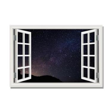 Imagem de Janela de arte de parede impressa em tela. Visualização de janela falsa. Impressão de imagem natural em tela. Arte de parede para sala de estar (Céu estrelado à noite 01) Moldura interna 80 x 120 cm