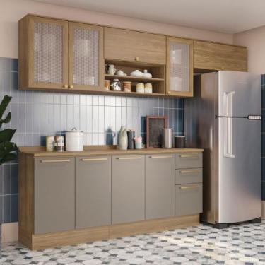 Imagem de Cozinha Modulada 290cm 9 portas 3 Gavetas Botanic Kappesberg - Nogueir