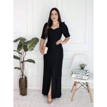 Imagem de Vestido Longo Tubinho com Fenda Botões Moda Cristã - KOPYTTA, Preto, M