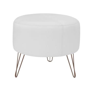 Imagem de Puff Decorativo Redondo Pés Metal Couro Branco Fosco