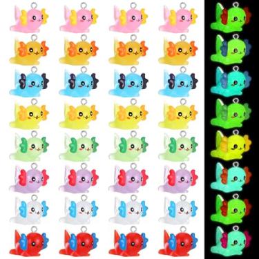 Imagem de GGSTDDUP 32 peças de pingentes de resina axolotl, mini figuras luminosas de axolotl, mini animais de resina que brilham no escuro para pulseira faça você mesmo, colar, chaveiro, fabricação de joias