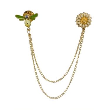 Imagem de Shejuety Elegante corrente de cristal de margarida e abelha para mulheres broche incrustado com zircônia cúbica adornado com requintado esmalte mochila crachá jaqueta chapéu saia suéter pin