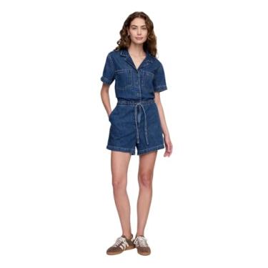 Imagem de GAP Macacão jeans feminino com cintura amarrada, Índigo de lavagem escura, M