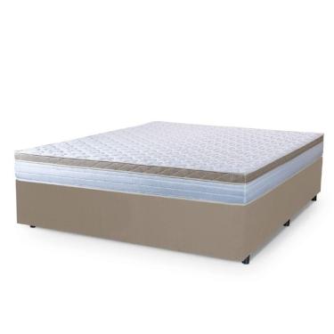 Imagem de Cama Box Casal King Colchão Com Molas Ensacadas 193x203x60cm Dunas Branco/bege Hellen