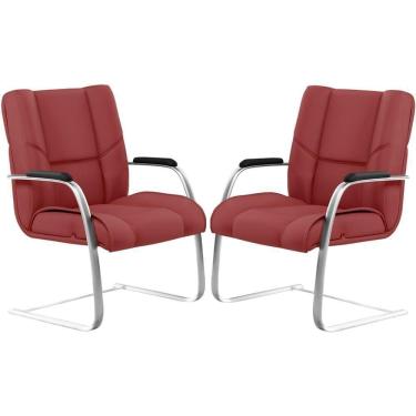 Imagem de Kit 02 Cadeiras De Escritório Tecido Sintético Vermelho