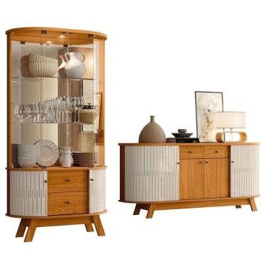 Imagem de Aparador Para Sala Buffet Mônaco E Cristaleira Moss Cinamomo Off White – Madetec