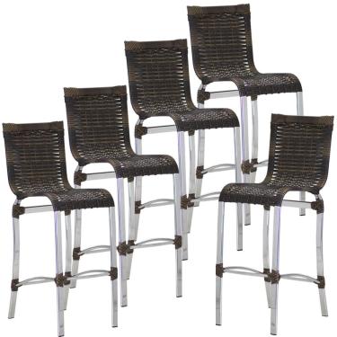Imagem de Kit 5 Banquetas em Alumínio e Fibra Sintética Haiti Para Cozinha, Edícula Trama