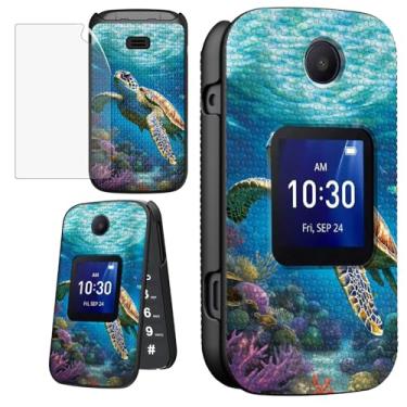 Imagem de ACWDMKH Capa para Alcatel Go Flip 4 / TCL Flip Pro/TCL Classic Phone com protetor de tela para mulheres capa protetora rígida fina com capa de telefone texturizada antiderrapante, tartaruga marinha