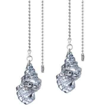 Imagem de Pacote com 2 correntes para ventilador de teto, correntes de extensão com 4 conectores, enfeite de concha de vidro cinza